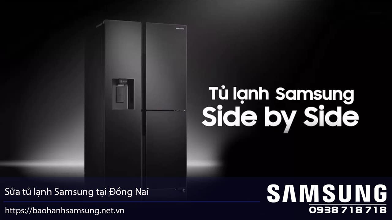 Samsung side-by-side refrigerator in sleek black finish, highlighting modern design and advanced cooling technology for efficient food preservation.