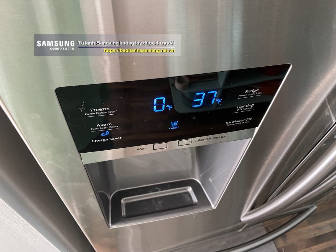 Efficient Samsung refrigerator with digital control panel displaying temperature and features, ideal for modern kitchens and reliable warranty service in Vietnam.