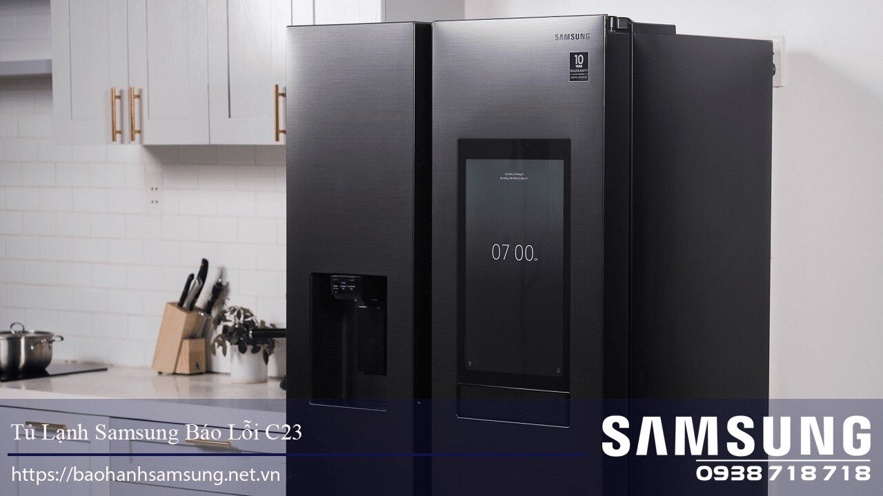 Modern Samsung smart refrigerator with touch screen interface and sleek black finish, perfect for contemporary kitchens.